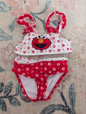 Sesame Street Red and White Elmo Floral Kids Bikini